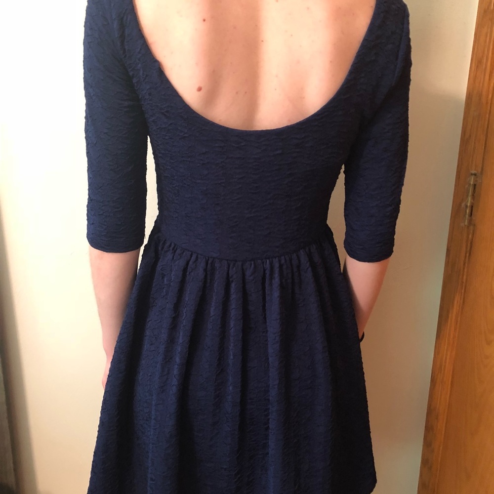Blue Textured Scoop Back Dress